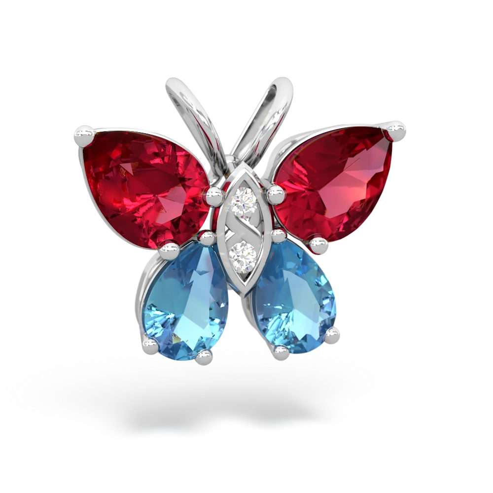 Lab Ruby Butterfly 14K White Gold pendant P2215