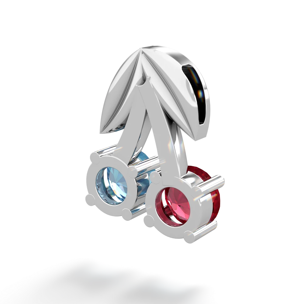Lab Ruby Sweet Cherries 14K White Gold pendant P7001
