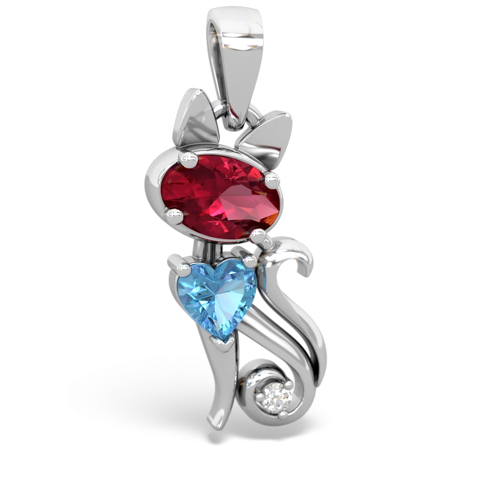 Lab Ruby Kitten 14K White Gold pendant P5780