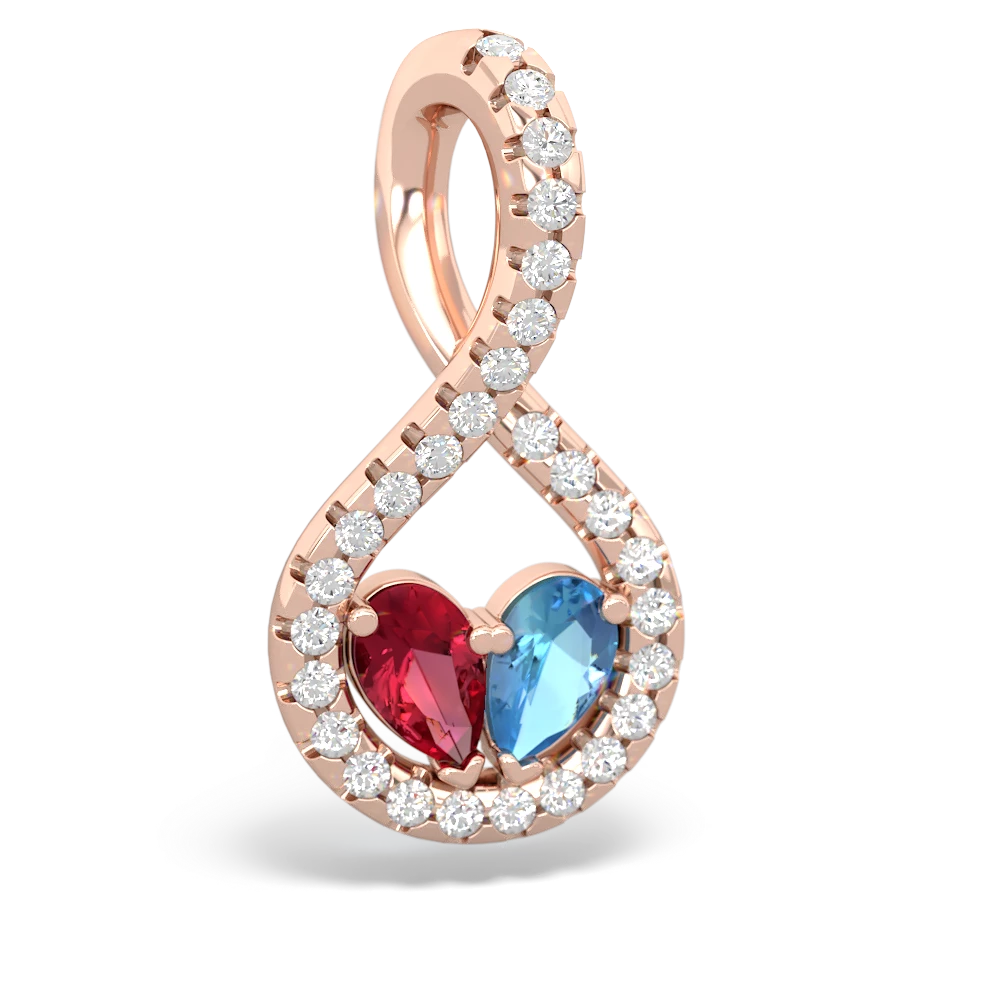 Lab Ruby Pave Twist 'One Heart' 14K Rose Gold pendant P5360