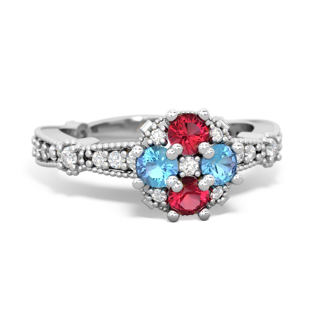 Lab Ruby Sparkling Tiara Cluster 14K White Gold ring R26293RD