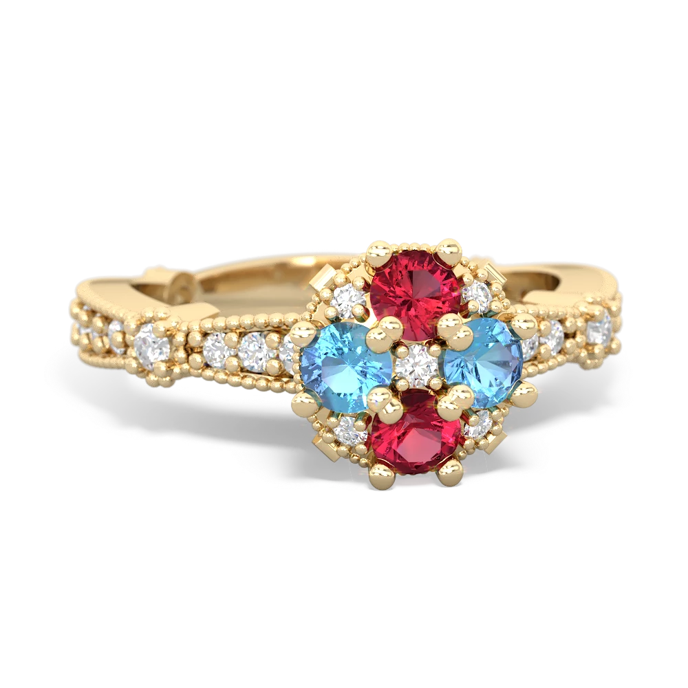 Lab Ruby Sparkling Tiara Cluster 14K Yellow Gold ring R26293RD