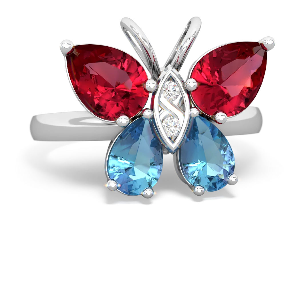 Lab Ruby Butterfly 14K White Gold ring R2215