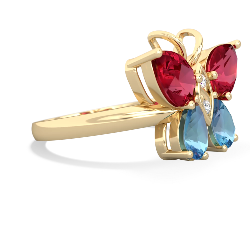 Lab Ruby Butterfly 14K Yellow Gold ring R2215