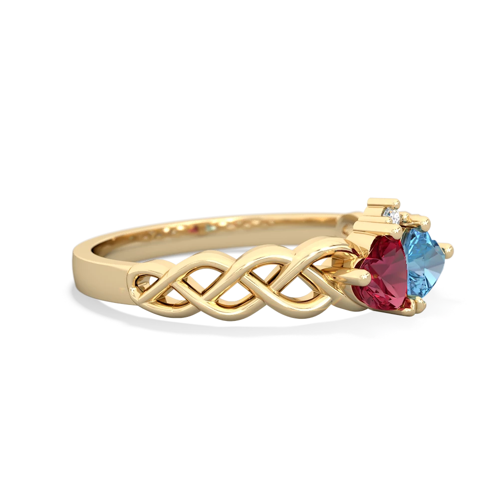 Lab Ruby Heart To Heart Braid 14K Yellow Gold ring R5870