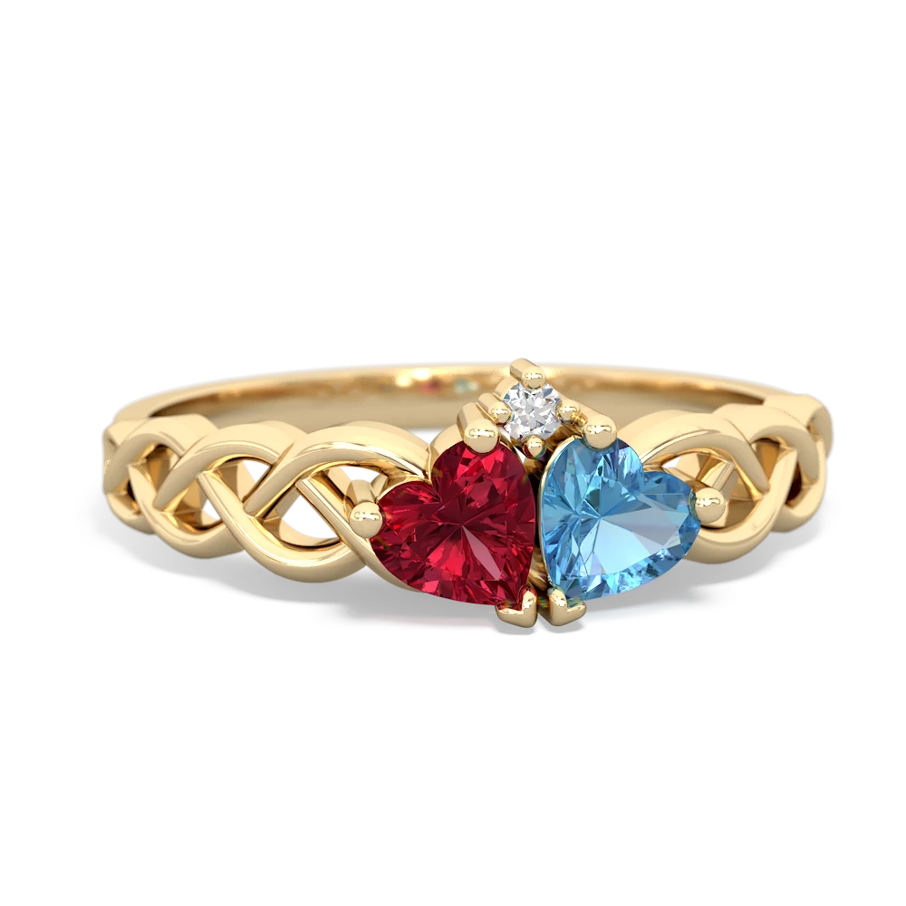 Lab Ruby Heart To Heart Braid 14K Yellow Gold ring R5870