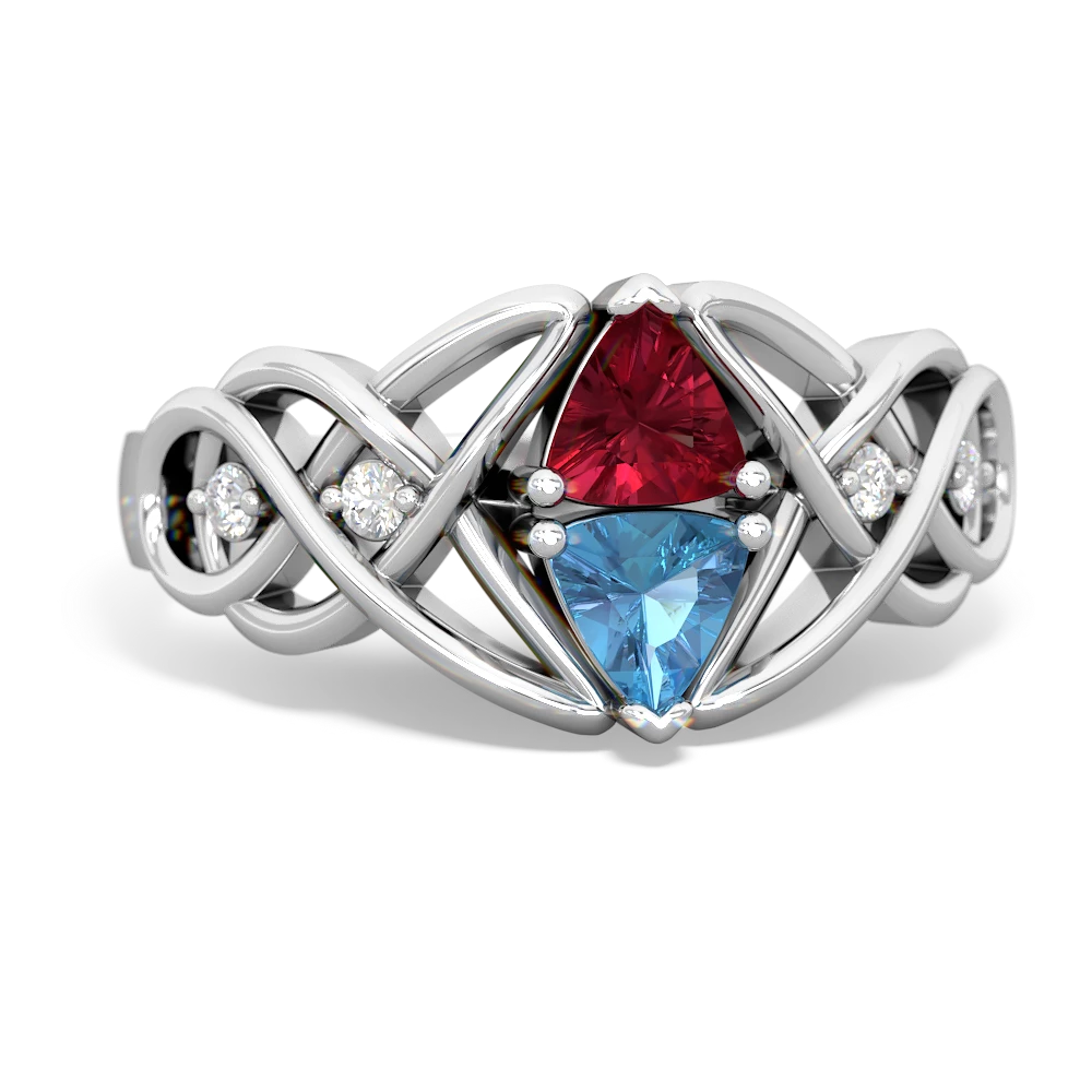 Lab Ruby Keepsake Celtic Knot 14K White Gold ring R5300