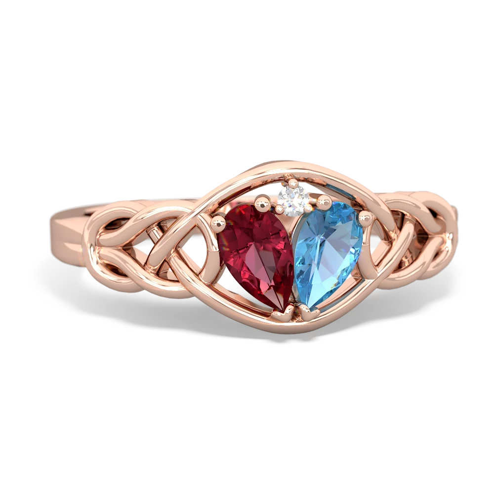 Lab Ruby Celtic Love Knot 14K Rose Gold ring R5420