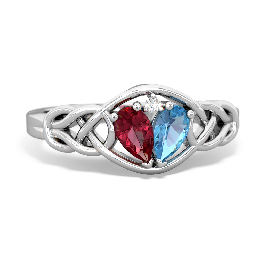 Lab Ruby Celtic Love Knot 14K White Gold ring R5420