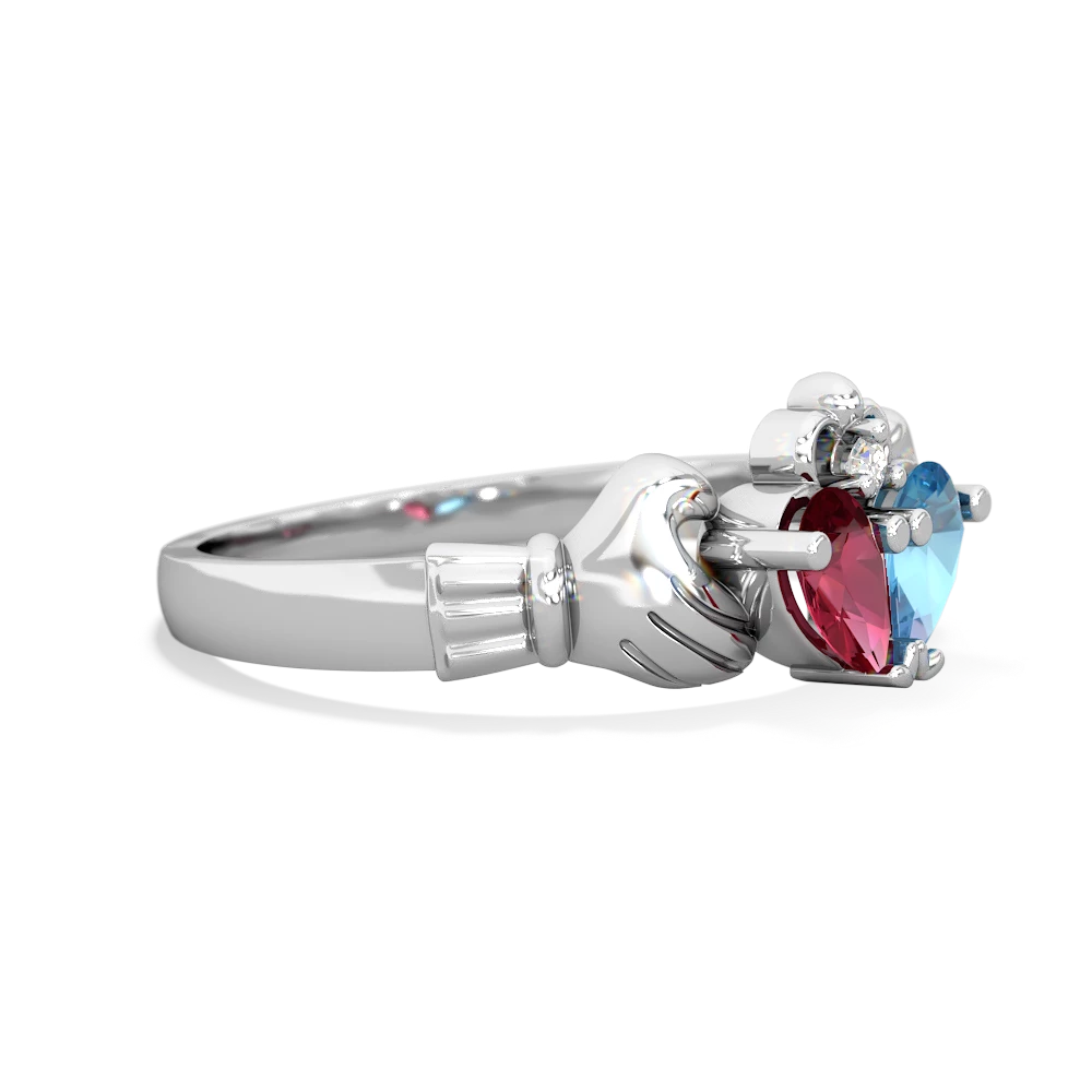 Lab Ruby 'Our Heart' Claddagh 14K White Gold ring R2388