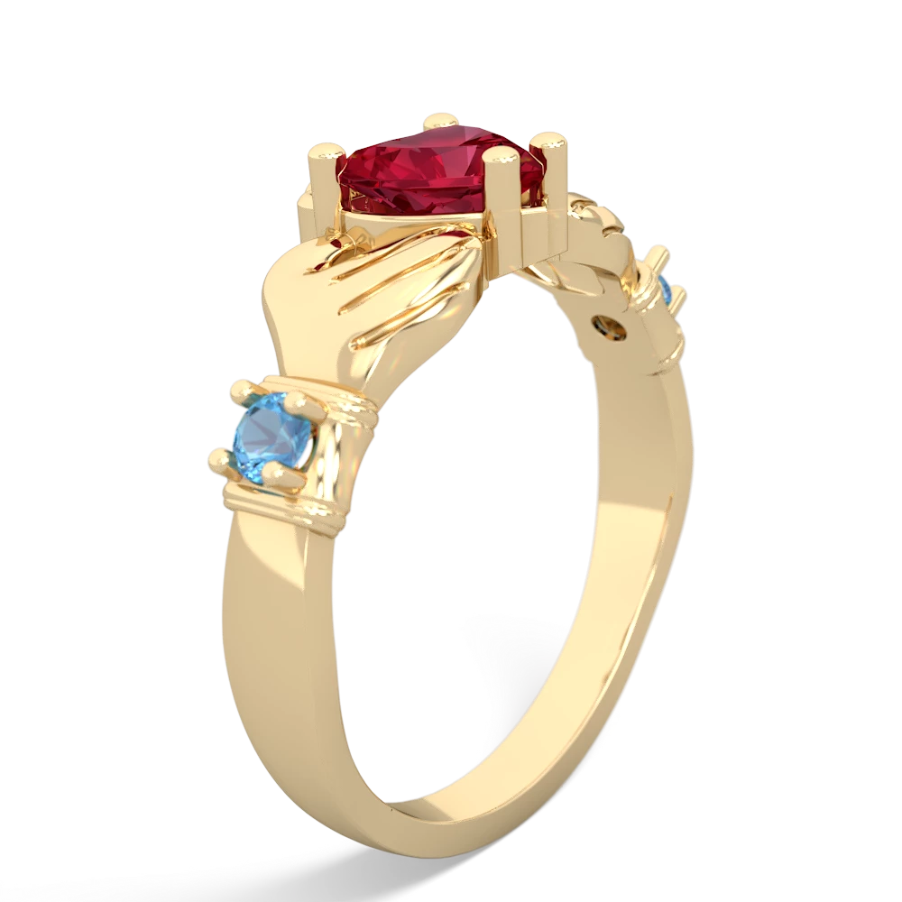 Lab Ruby Claddagh Keepsake 14K Yellow Gold ring R5245