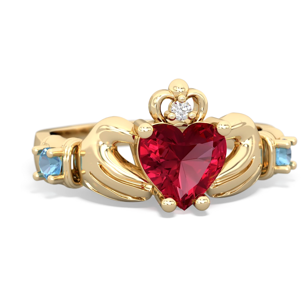 Lab Ruby Claddagh Keepsake 14K Yellow Gold ring R5245