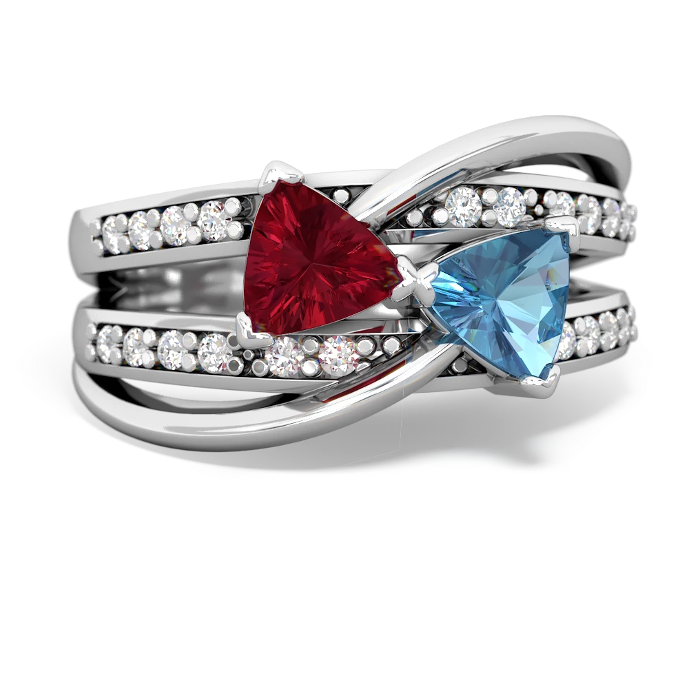 Lab Ruby Bowtie 14K White Gold ring R2360