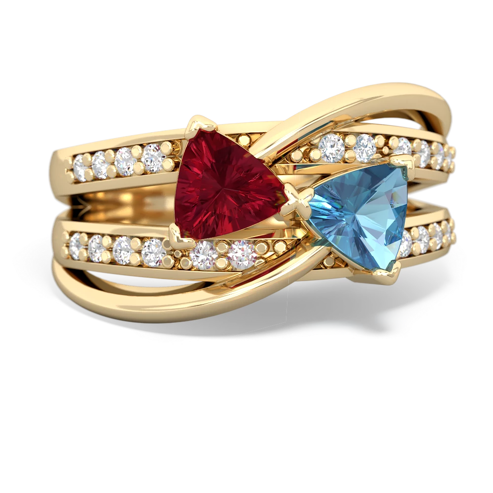 Lab Ruby Bowtie 14K Yellow Gold ring R2360