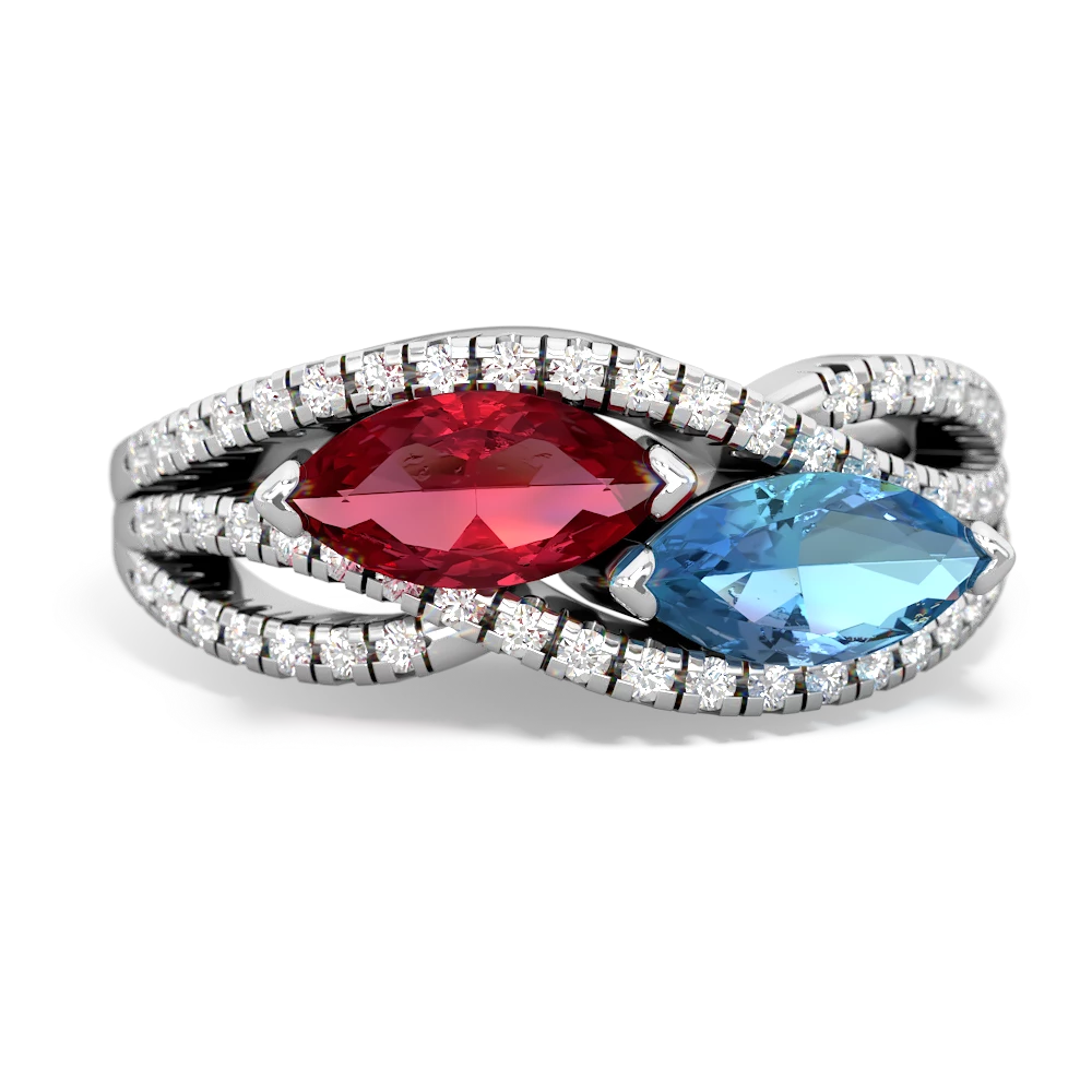 Lab Ruby Diamond Rivers 14K White Gold ring R3070