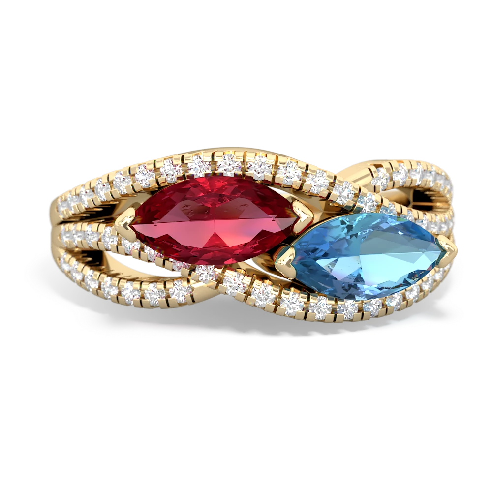 Lab Ruby Diamond Rivers 14K Yellow Gold ring R3070