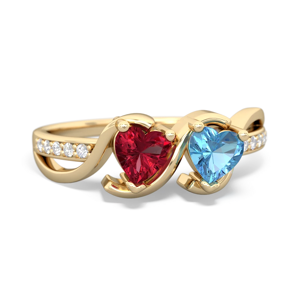 Lab Ruby Side By Side 14K Yellow Gold ring R3090
