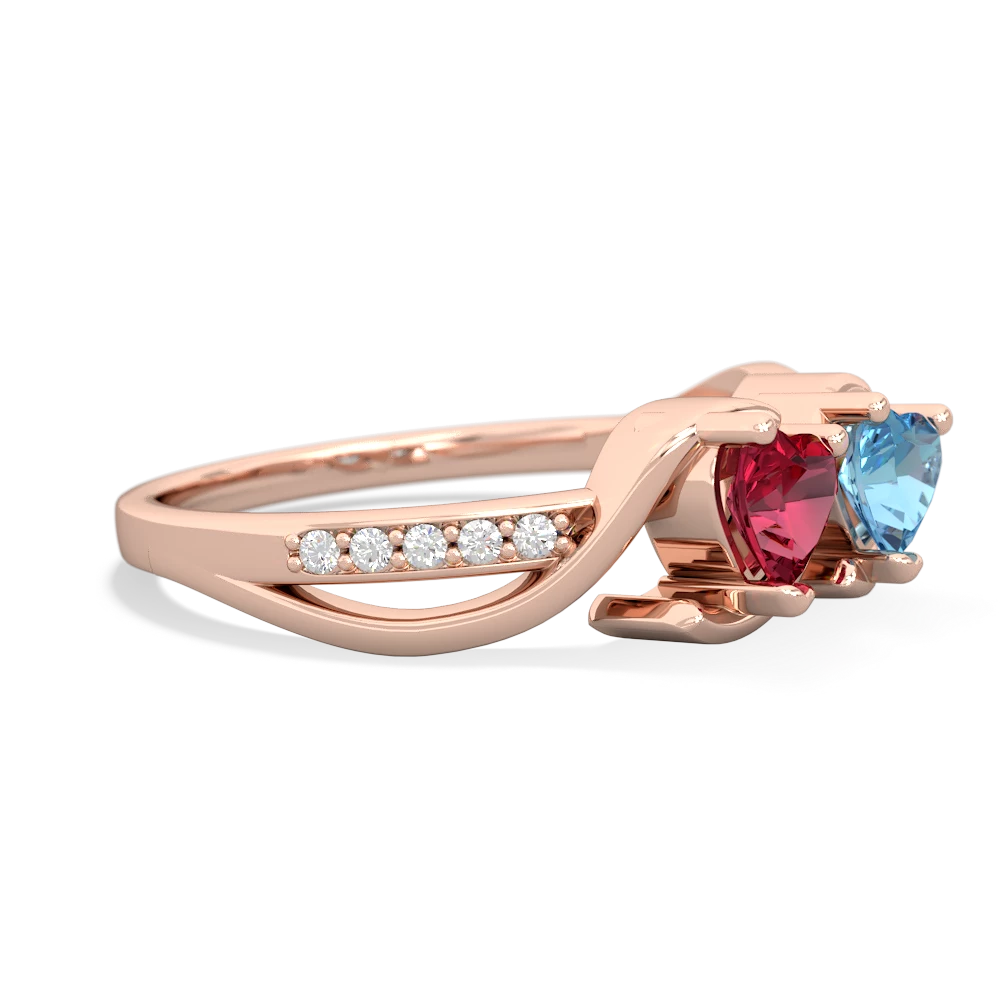 Lab Ruby Side By Side 14K Rose Gold ring R3090