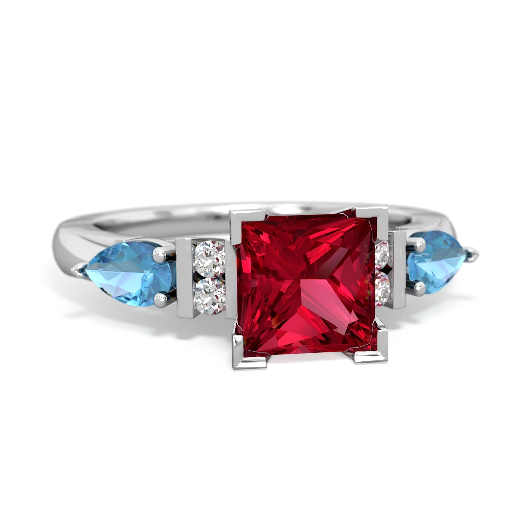 Lab Ruby 6Mm Princess Eternal Embrace Engagement 14K White Gold ring C2002