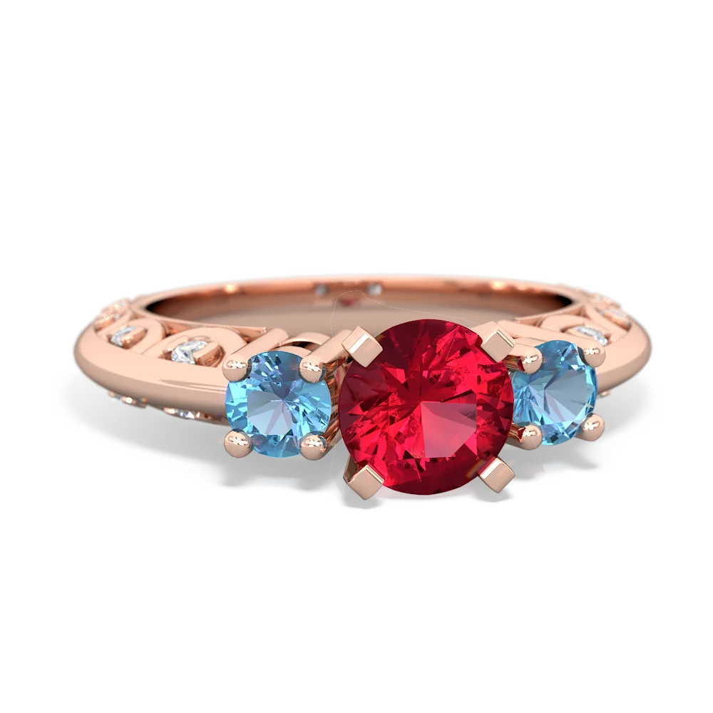 Lab Ruby Art Deco Eternal Embrace Engagement 14K Rose Gold ring C2003