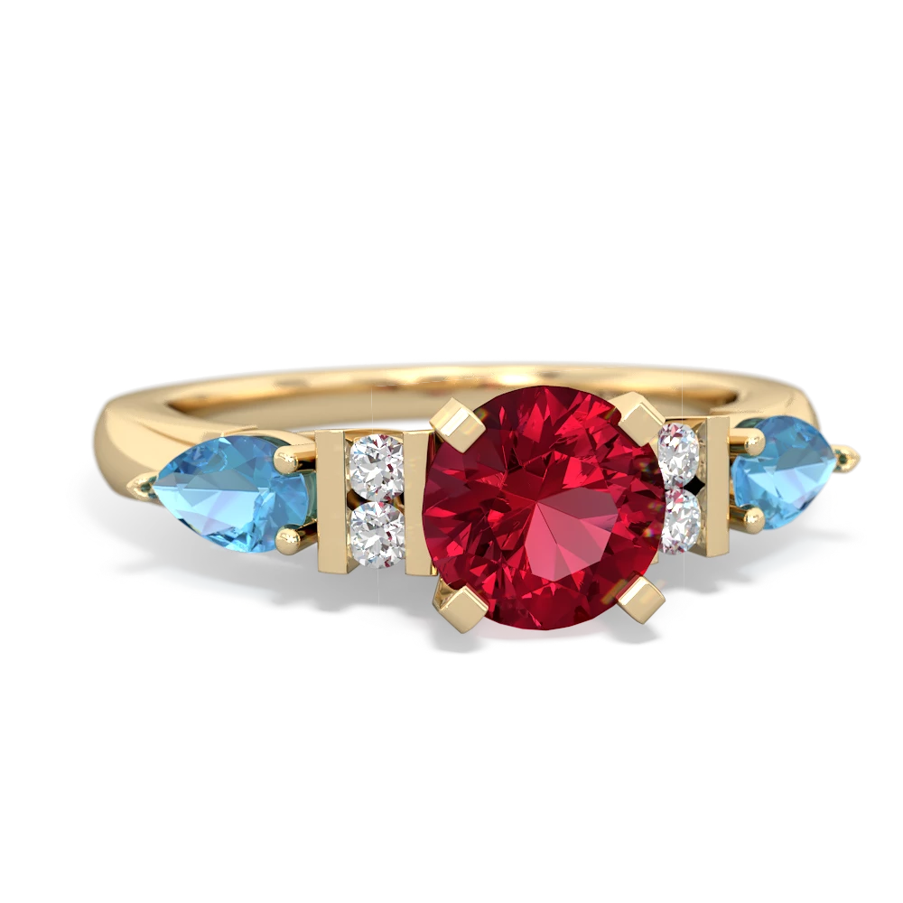 Lab Ruby 6Mm Round Eternal Embrace Engagement 14K Yellow Gold ring R2005