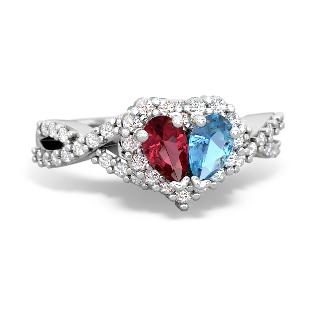 Lab Ruby Diamond Twist 'One Heart' 14K White Gold ring R2640HRT