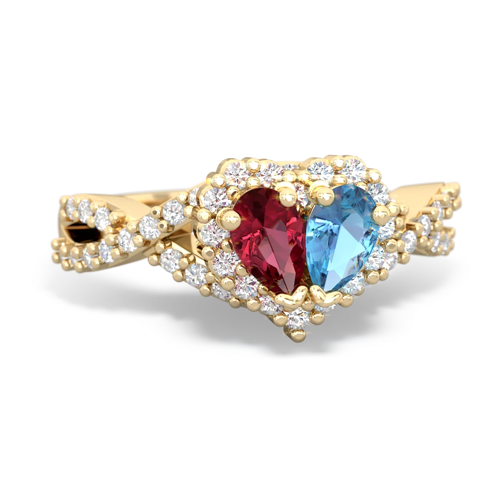 Lab Ruby Diamond Twist 'One Heart' 14K Yellow Gold ring R2640HRT