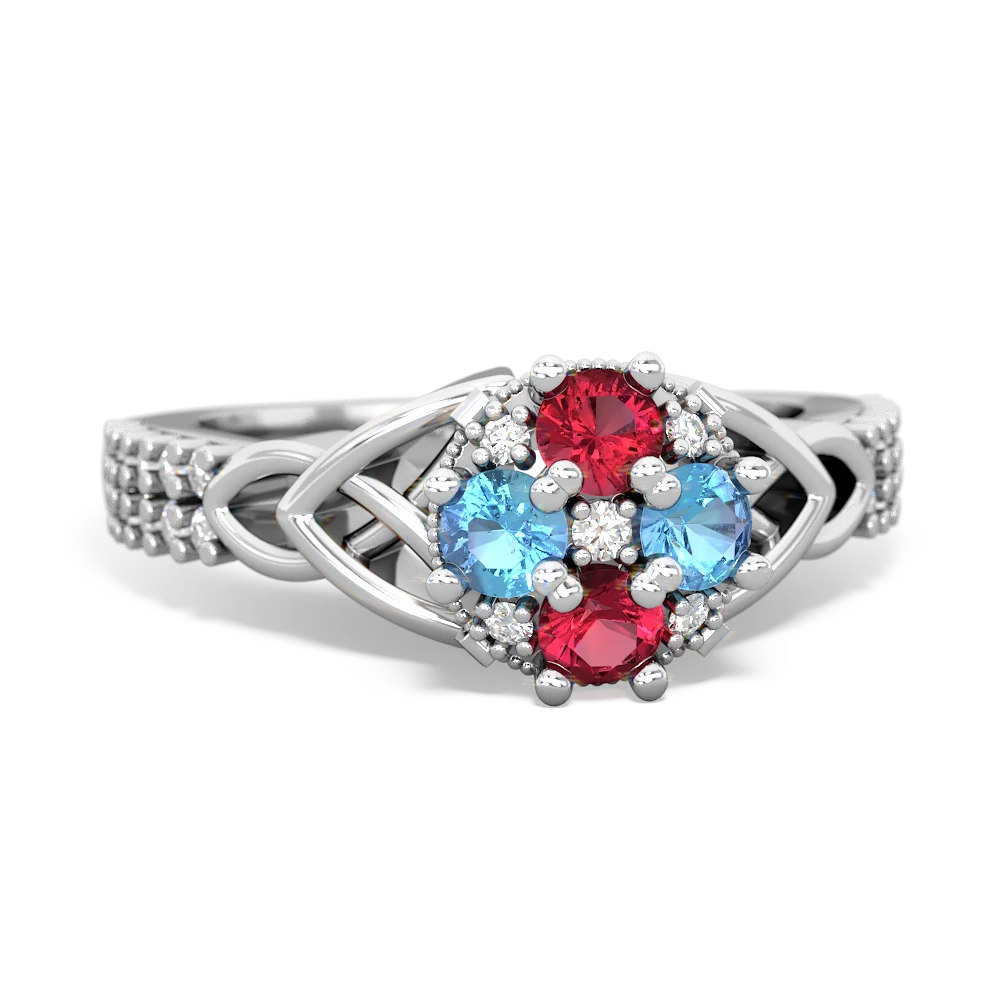 Lab Ruby Celtic Knot Cluster Engagement 14K White Gold ring R26443RD