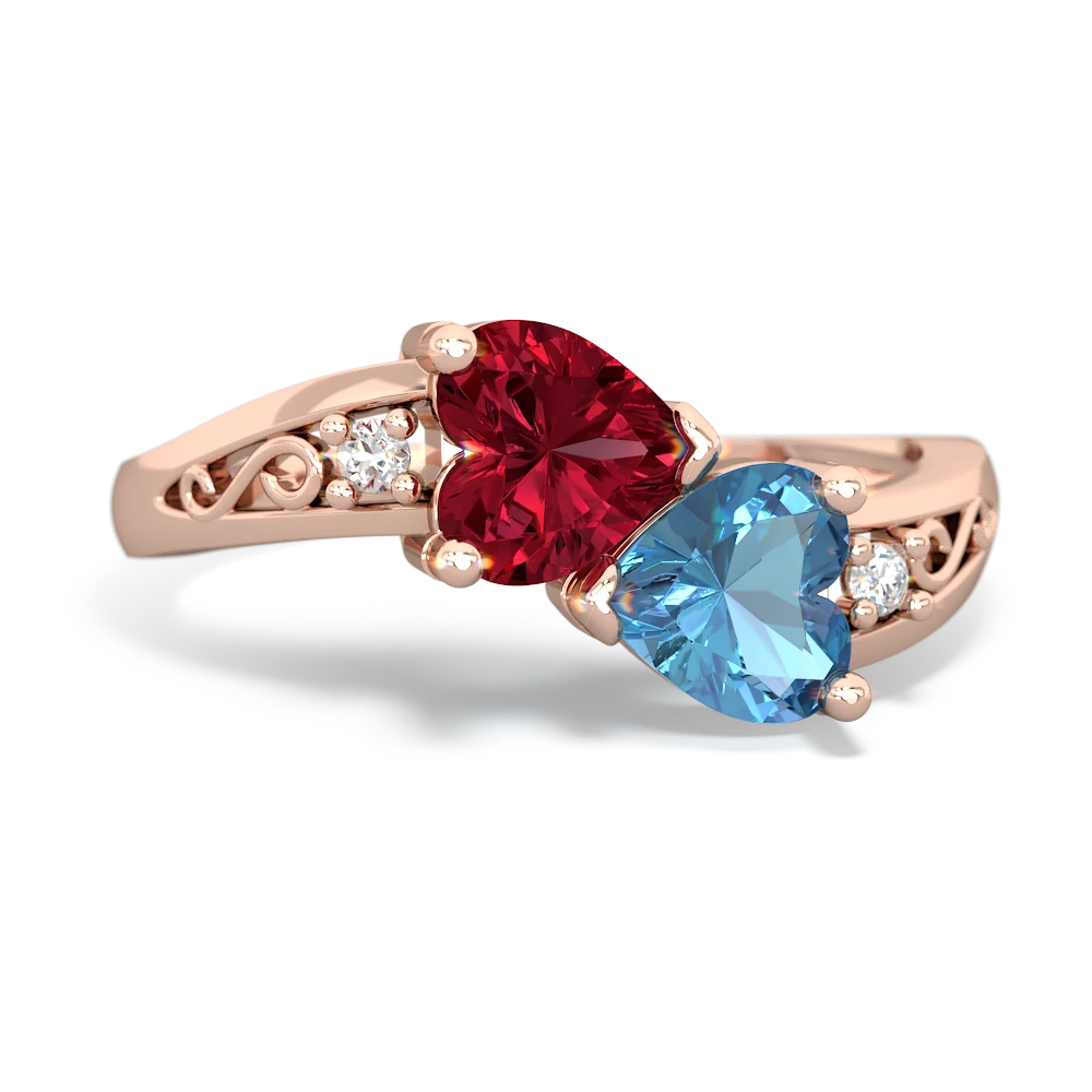 Lab Ruby Snuggling Hearts 14K Rose Gold ring R2178