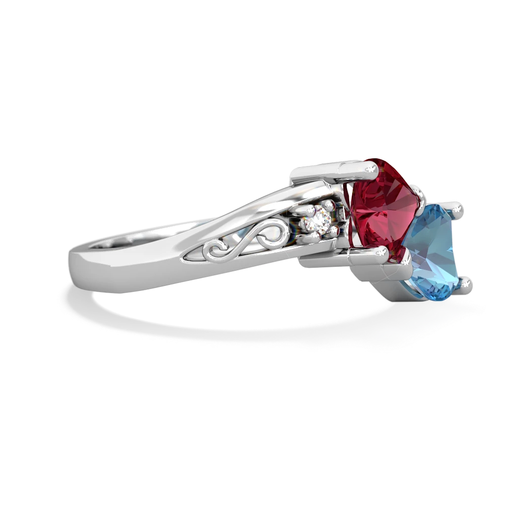 Lab Ruby Snuggling Hearts 14K White Gold ring R2178