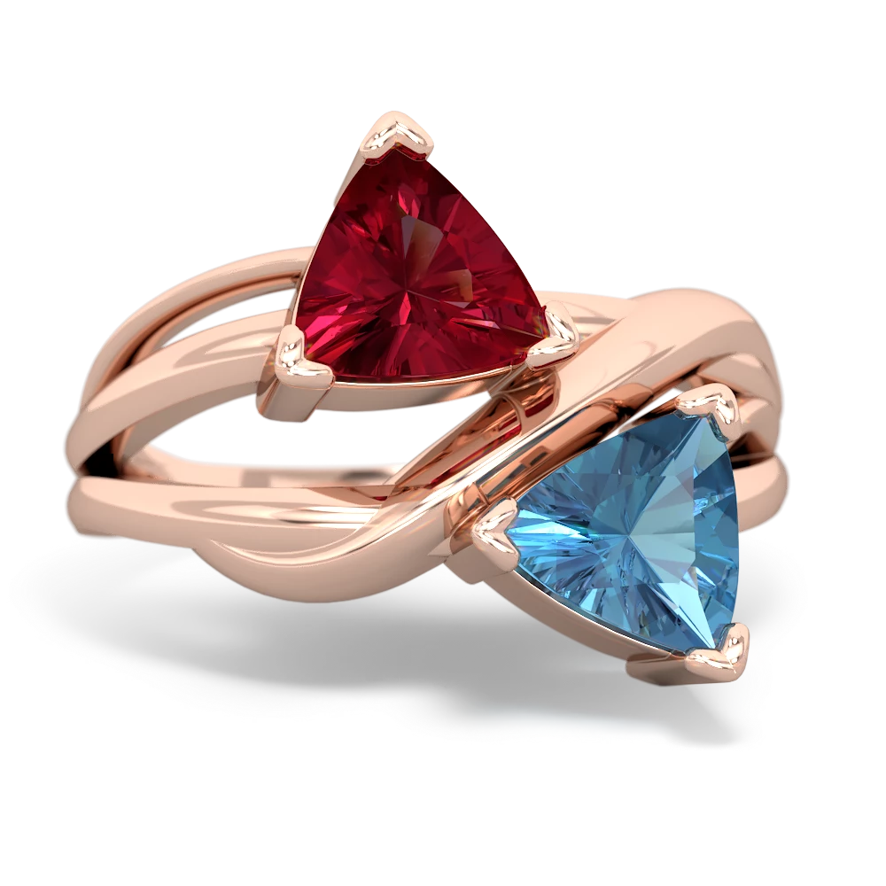 Lab Ruby Split Band Swirl 14K Rose Gold ring R2341