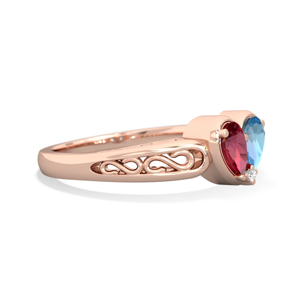 Lab Ruby Filligree 'One Heart' 14K Rose Gold ring R5070