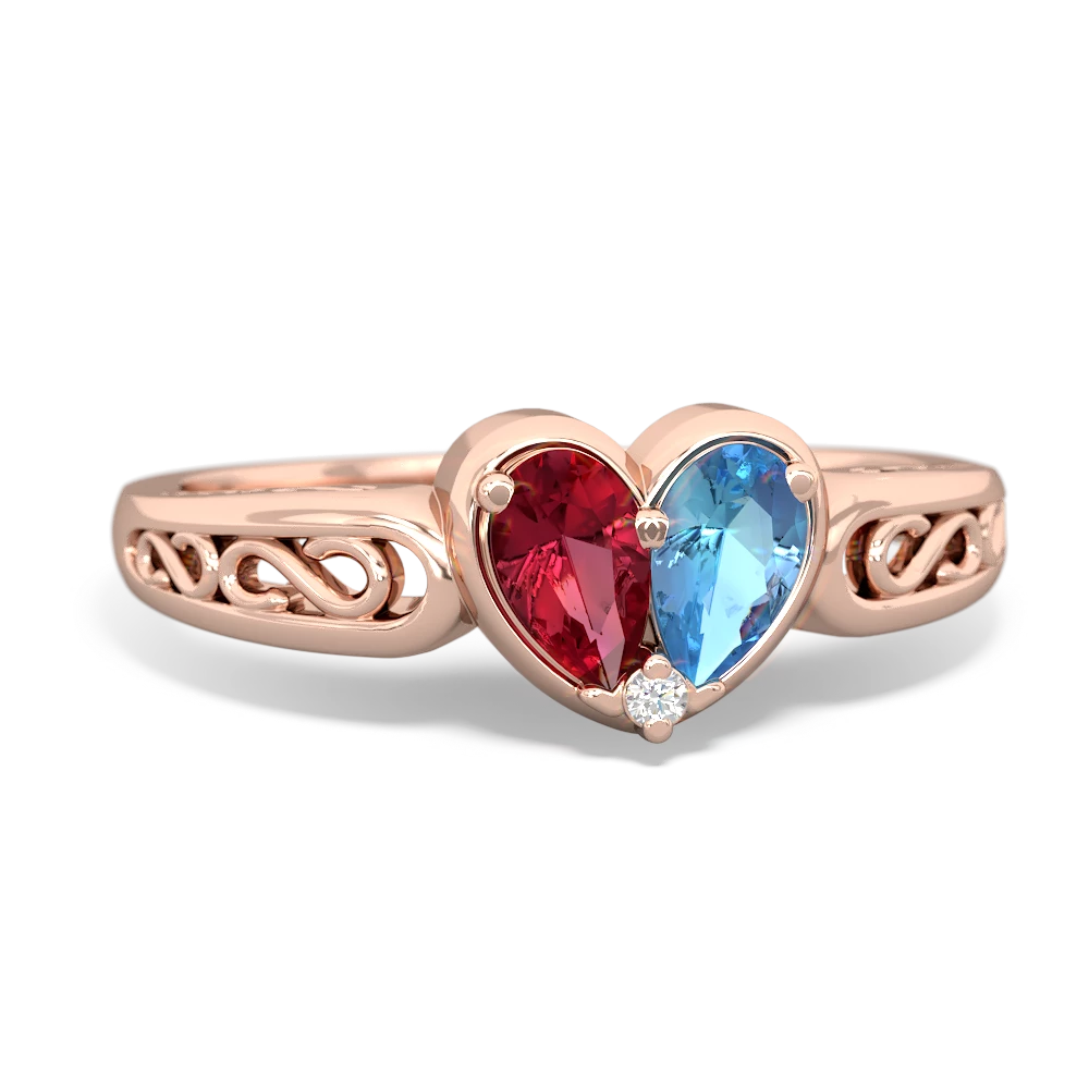 Lab Ruby Filligree 'One Heart' 14K Rose Gold ring R5070