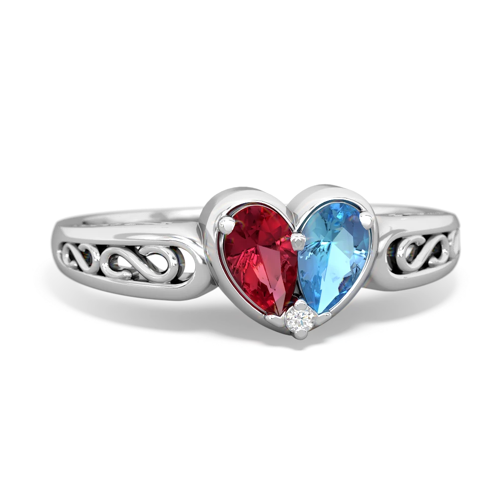 Lab Ruby Filligree 'One Heart' 14K White Gold ring R5070