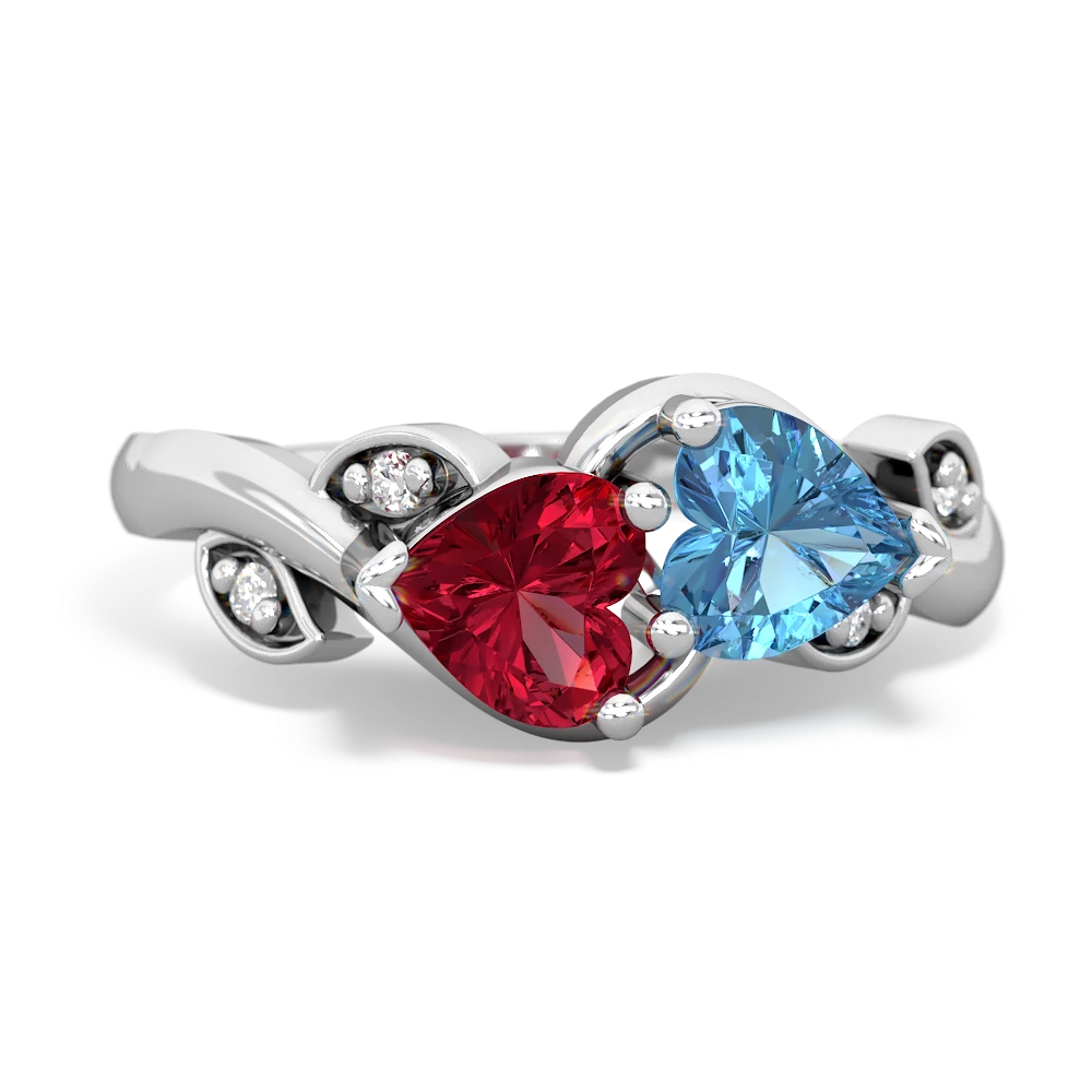 Lab Ruby Floral Elegance 14K White Gold ring R5790