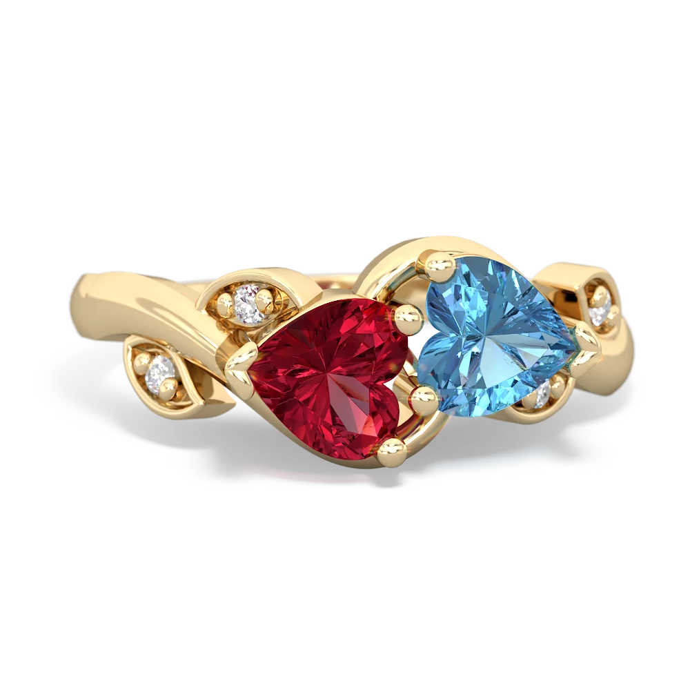 Lab Ruby Floral Elegance 14K Yellow Gold ring R5790