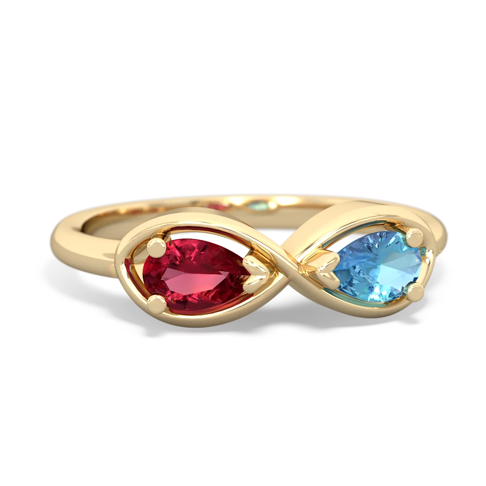 Lab Ruby Infinity 14K Yellow Gold ring R5050