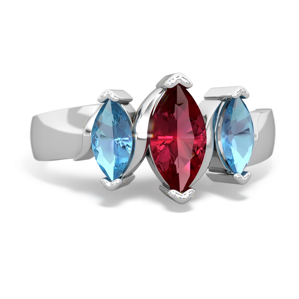 Lab Ruby Three Peeks 14K White Gold ring R2433