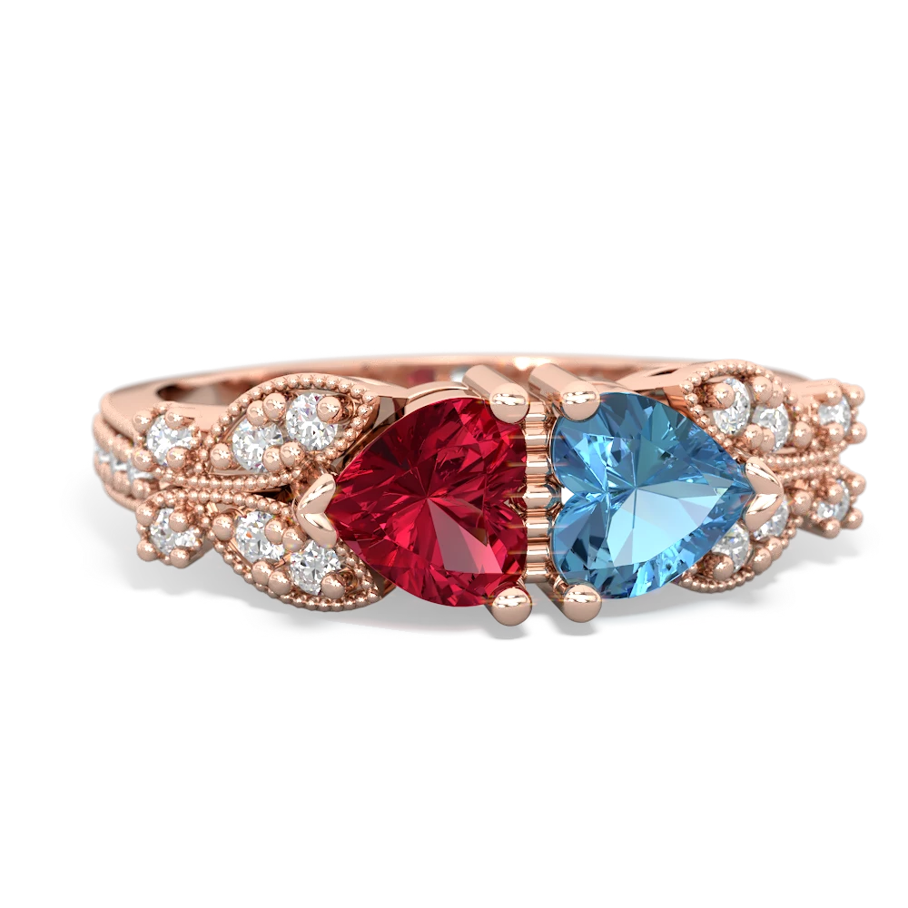 Lab Ruby Diamond Butterflies 14K Rose Gold ring R5601