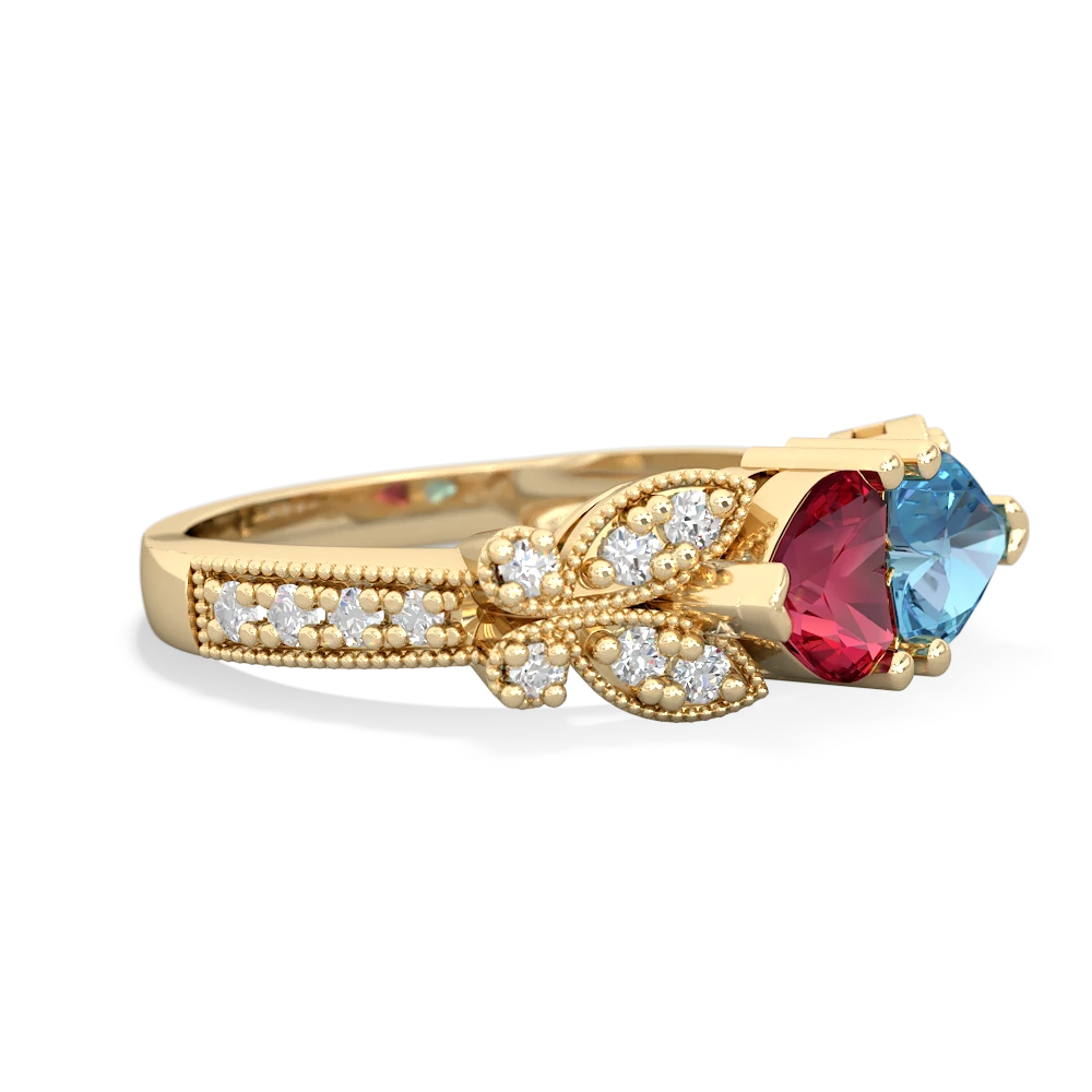 Lab Ruby Diamond Butterflies 14K Yellow Gold ring R5601