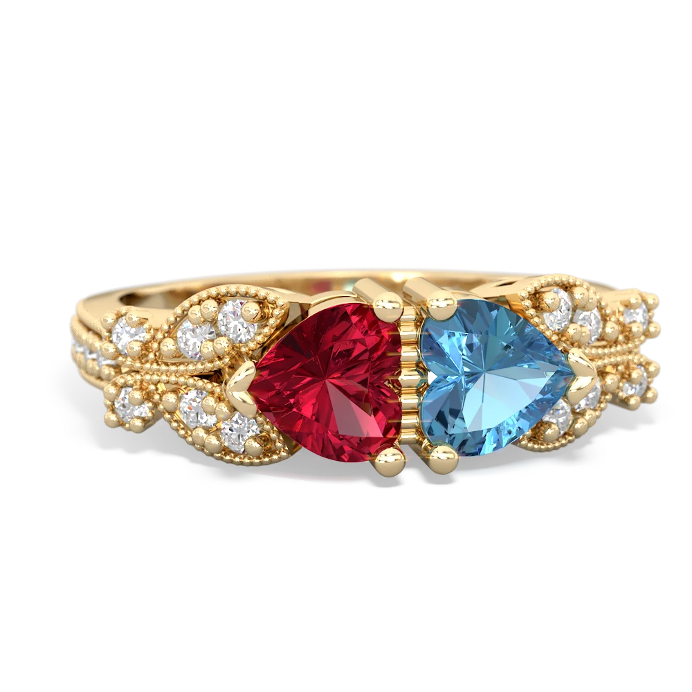 Lab Ruby Diamond Butterflies 14K Yellow Gold ring R5601