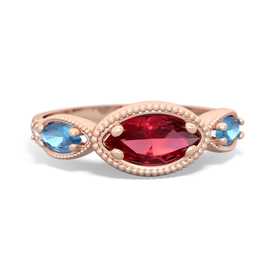 Lab Ruby Milgrain Marquise 14K Rose Gold ring R5700