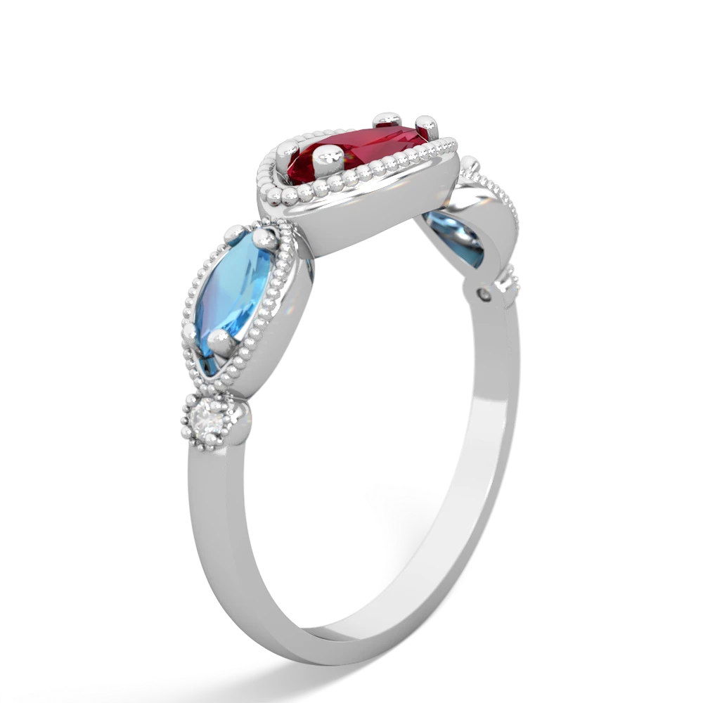 Lab Ruby Milgrain Marquise 14K White Gold ring R5700