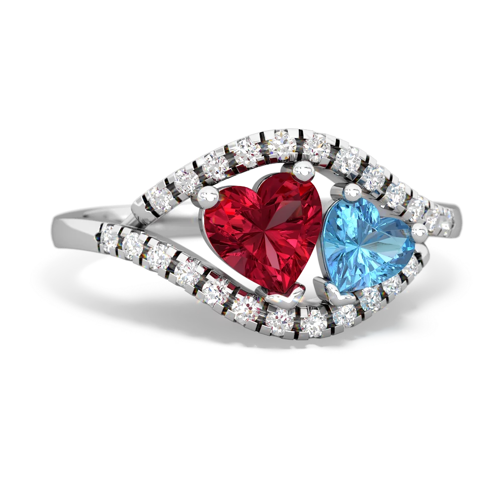 Lab Ruby Mother And Child 14K White Gold ring R3010