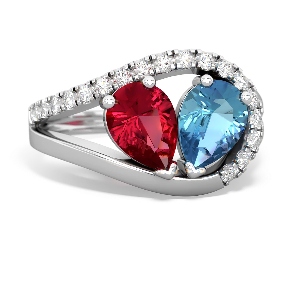 Lab Ruby Nestled Heart Keepsake 14K White Gold ring R5650