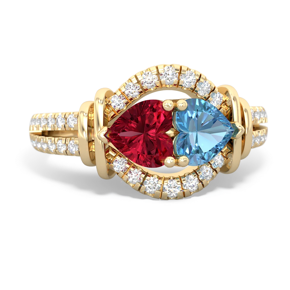 Lab Ruby Art-Deco Keepsake 14K Yellow Gold ring R5630