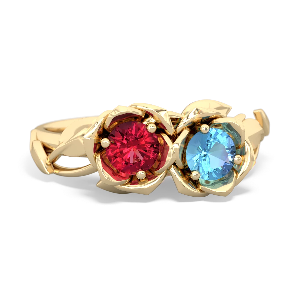 Lab Ruby Rose Garden 14K Yellow Gold ring R5510