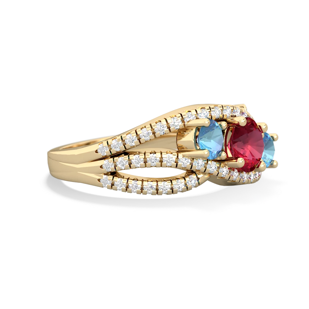 Lab Ruby Three Stone Aurora 14K Yellow Gold ring R3080