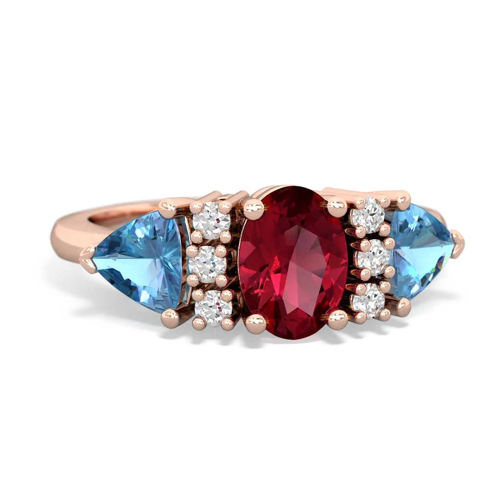 Lab Ruby Antique Style Three Stone 14K Rose Gold ring R2186