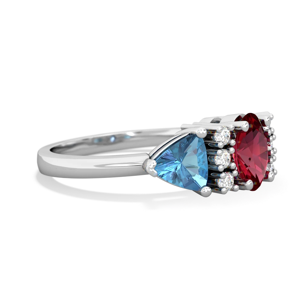 Lab Ruby Antique Style Three Stone 14K White Gold ring R2186